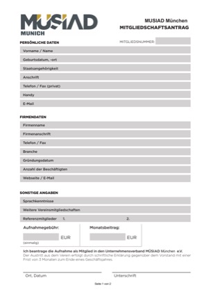 Vorschau der ersten Seite des Mitgliedschaftsantrags
